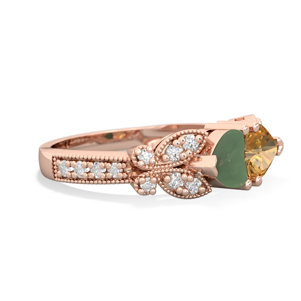 Jade Diamond Butterflies 14K Rose Gold ring R5601