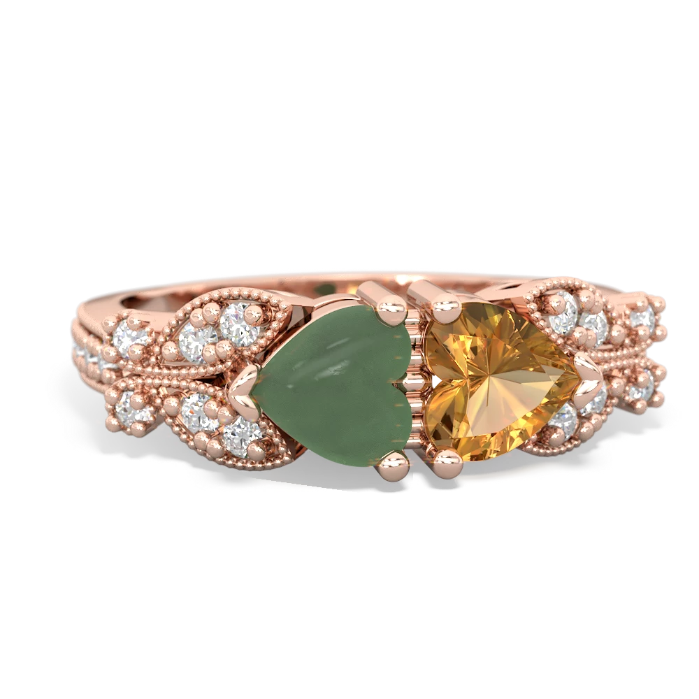 Jade Diamond Butterflies 14K Rose Gold ring R5601