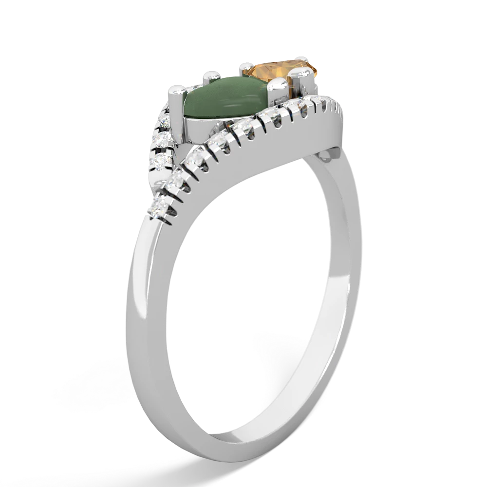 Jade Mother And Child 14K White Gold ring R3010