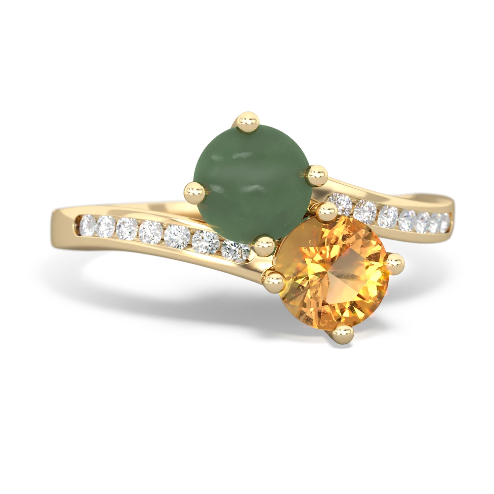 Jade Channel Set Two Stone 14K Yellow Gold ring R5303