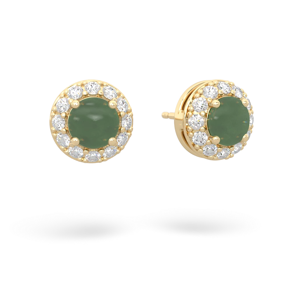 Jade Diamond Halo 14K Yellow Gold earrings E5370
