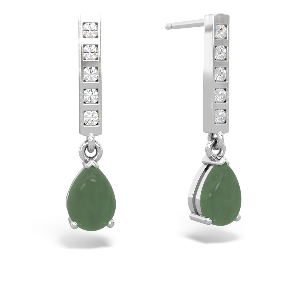 Jade Art Deco Diamond Drop 14K White Gold earrings E5324