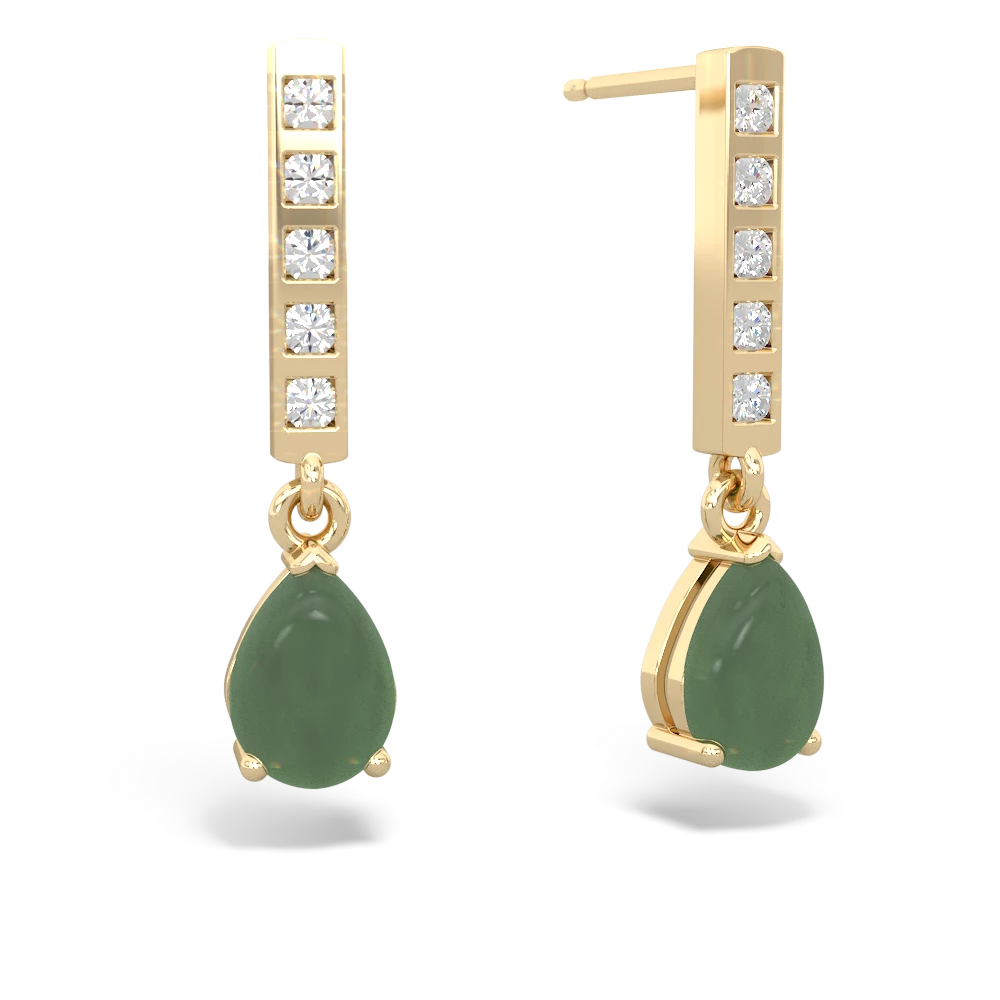 Jade Art Deco Diamond Drop 14K Yellow Gold earrings E5324