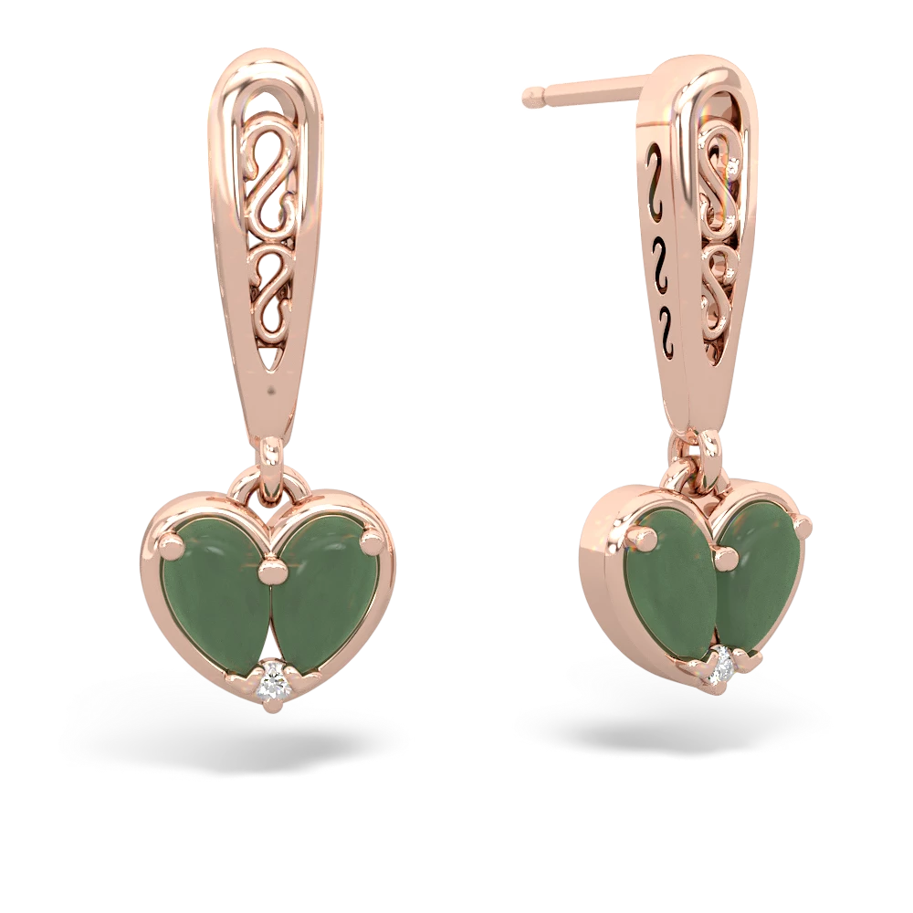 Jade Filligree Heart 14K Rose Gold earrings E5070