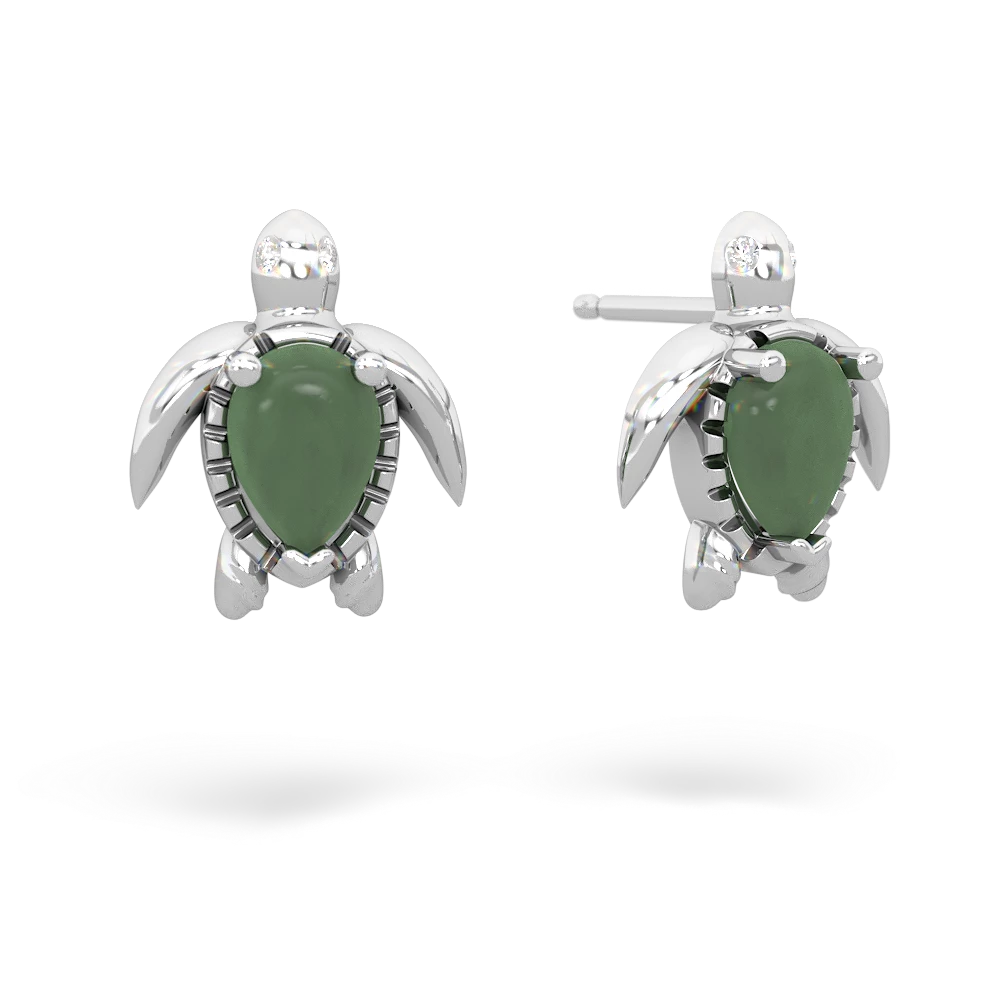 Jade Baby Sea Turtle 14K White Gold earrings E5241