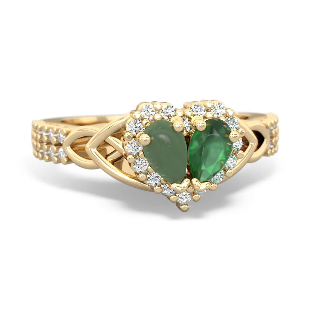 Jade Celtic Knot Two Hearts As One 14K Yellow Gold ring R2644HRT