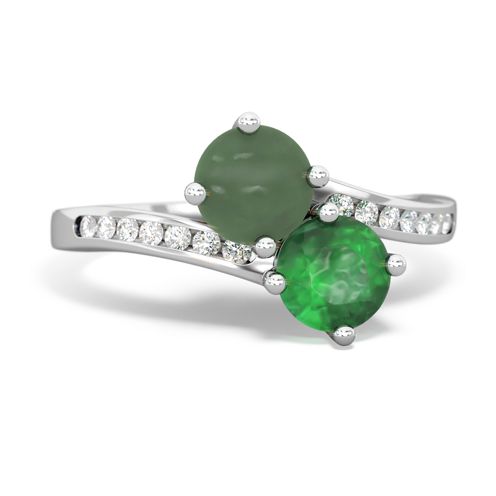 Jade Channel Set Two Stone 14K White Gold ring R5303