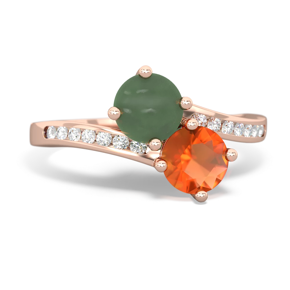 Jade Channel Set Two Stone 14K Rose Gold ring R5303