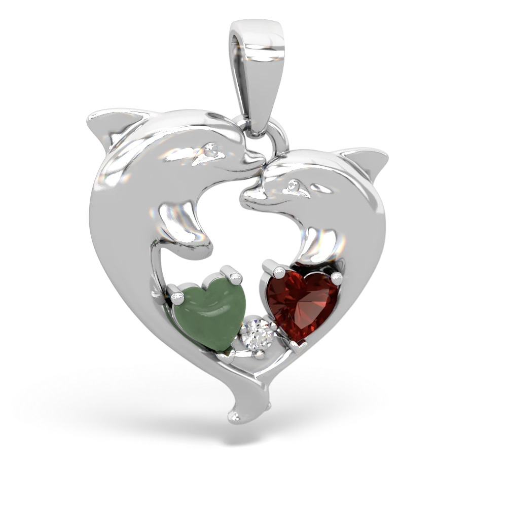Jade Dolphin Heart 14K White Gold pendant P5820