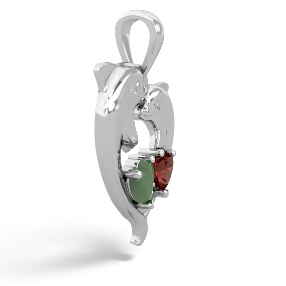 Jade Dolphin Heart 14K White Gold pendant P5820