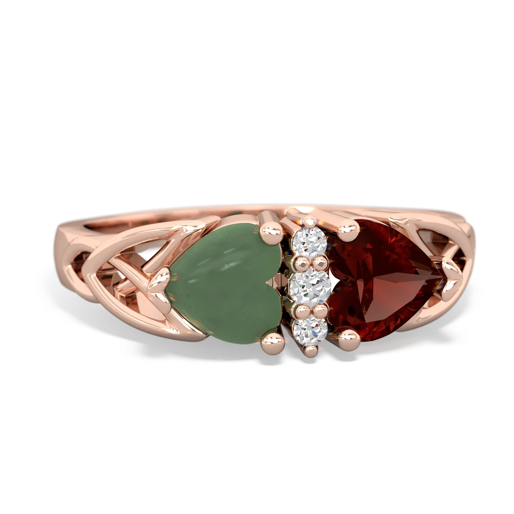 Jade Celtic Knot Double Heart 14K Rose Gold ring R5040