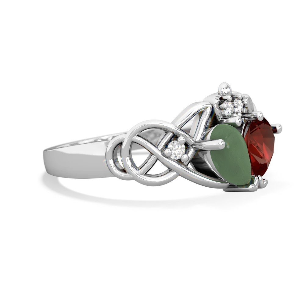 Jade 'One Heart' Celtic Knot Claddagh 14K White Gold ring R5322