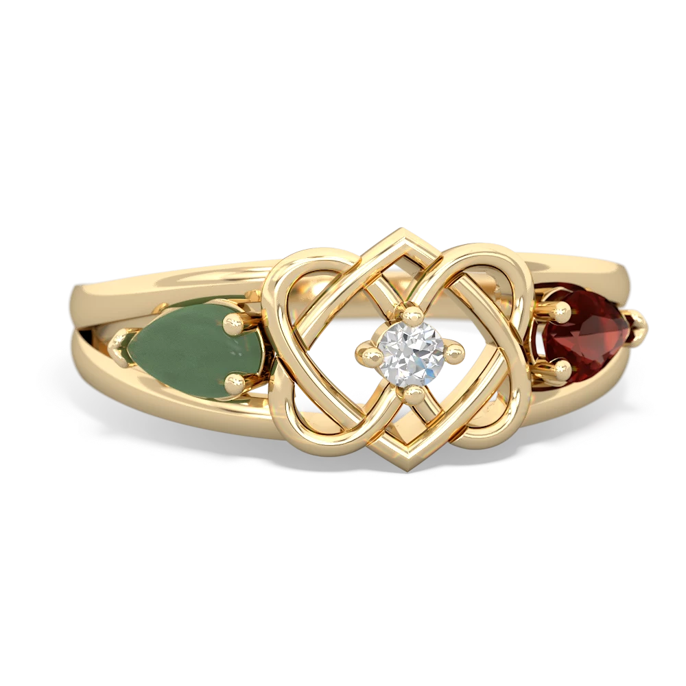 Jade Hearts Intertwined 14K Yellow Gold ring R5880