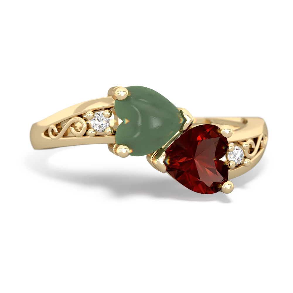 Jade Snuggling Hearts 14K Yellow Gold ring R2178