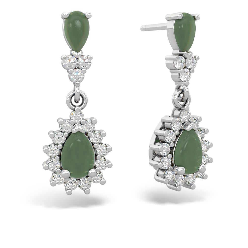 Jade Halo Pear Dangle 14K White Gold earrings E1882