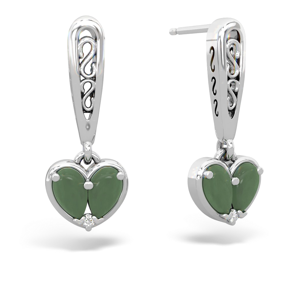 Jade Filligree Heart 14K White Gold earrings E5070