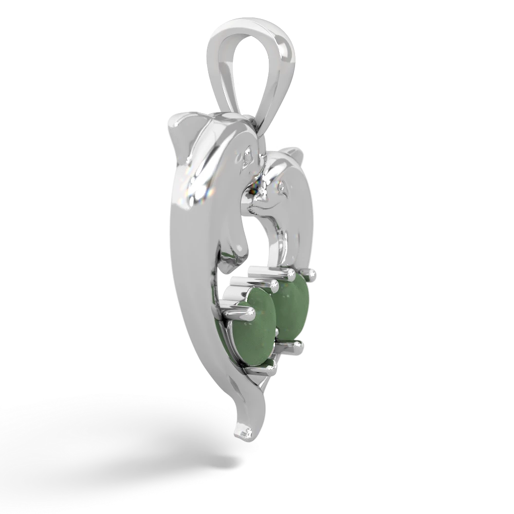 Jade Dolphin Heart 14K White Gold pendant P5820