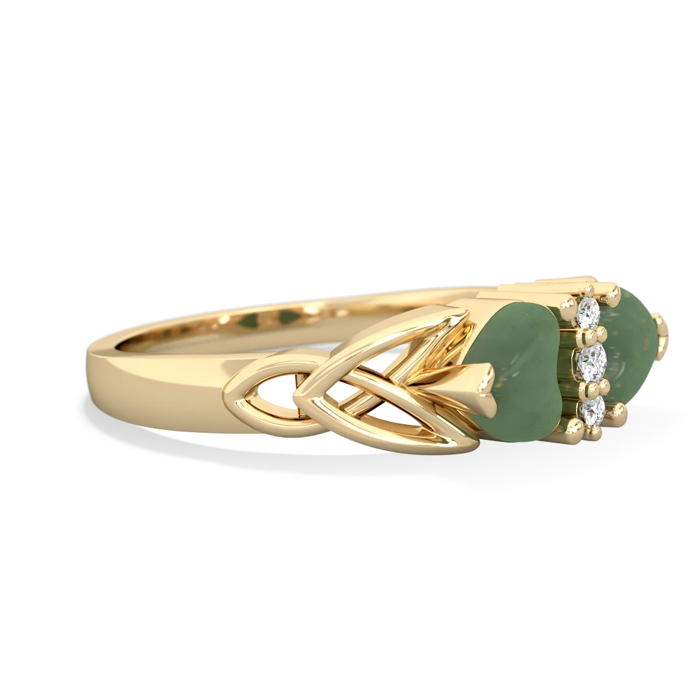 Jade Celtic Knot Double Heart 14K Yellow Gold ring R5040