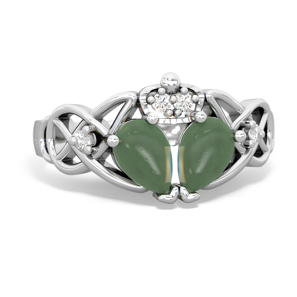 Jade 'One Heart' Celtic Knot Claddagh 14K White Gold ring R5322