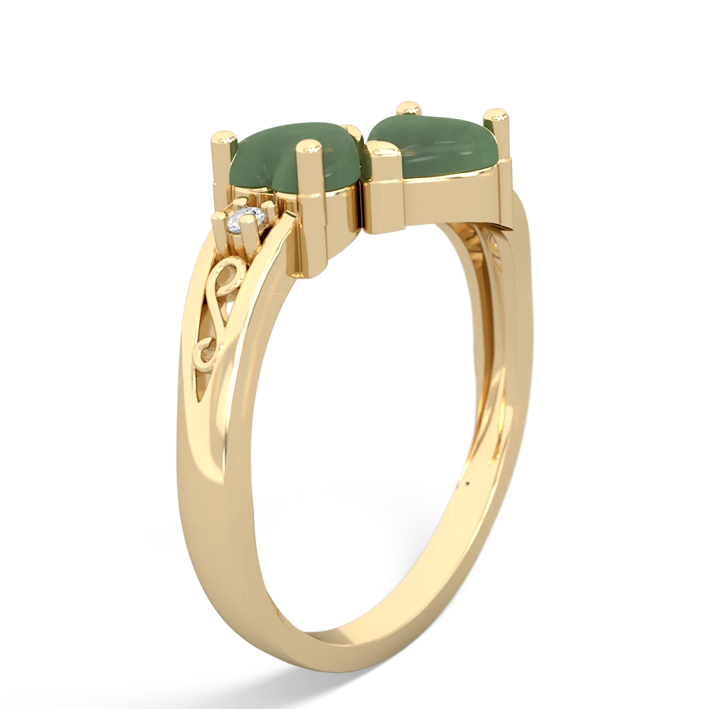 Jade Snuggling Hearts 14K Yellow Gold ring R2178