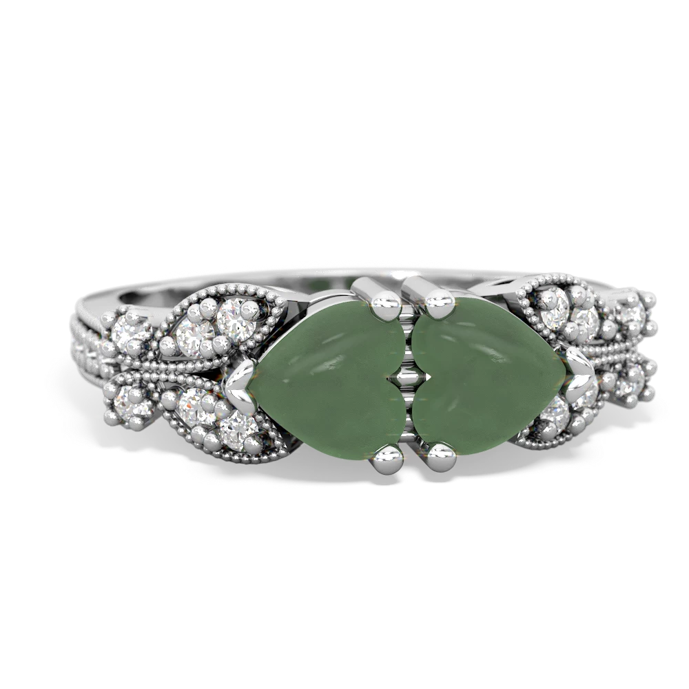 Jade Diamond Butterflies 14K White Gold ring R5601