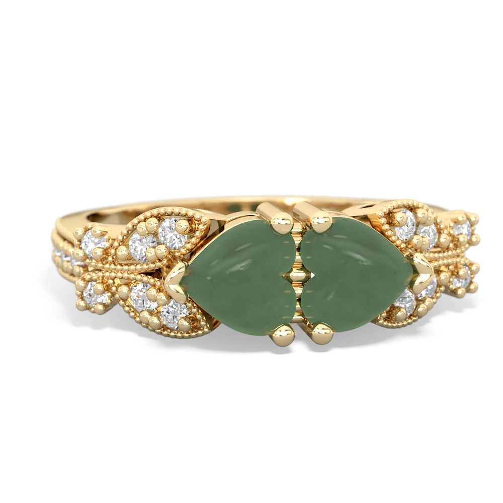 Jade Diamond Butterflies 14K Yellow Gold ring R5601