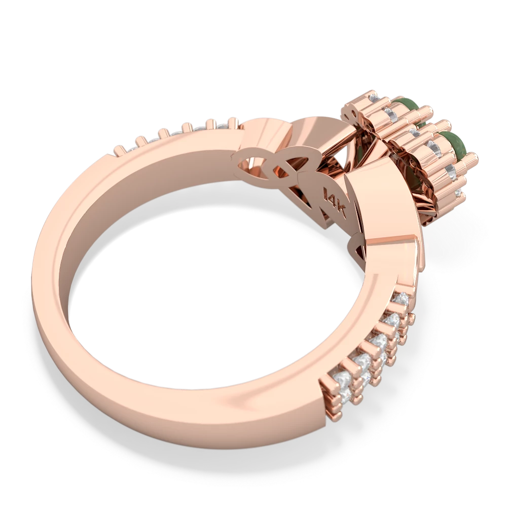 Jade Celtic Knot Two Hearts As One 14K Rose Gold ring R2644HRT