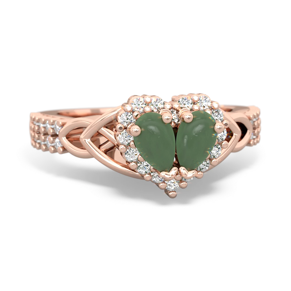 Jade Celtic Knot Two Hearts As One 14K Rose Gold ring R2644HRT