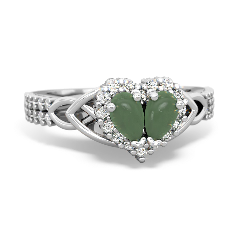 Jade Celtic Knot Two Hearts As One 14K White Gold ring R2644HRT