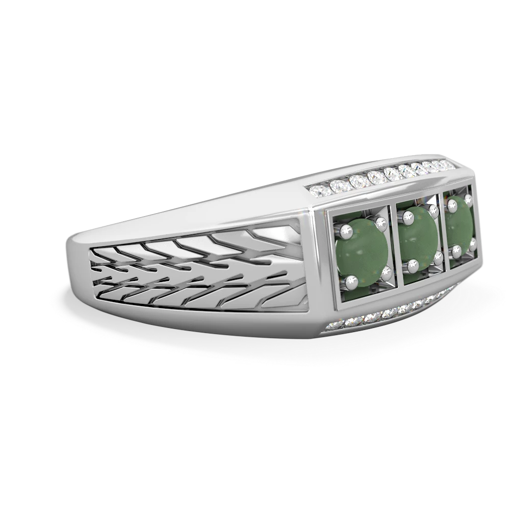 London Topaz Three Stone Tire Tread Men's 14K White Gold ring R0520