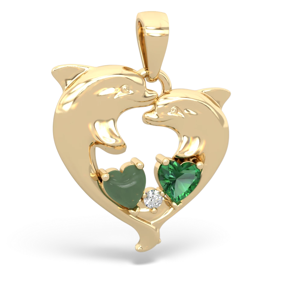 Jade Dolphin Heart 14K Yellow Gold pendant P5820