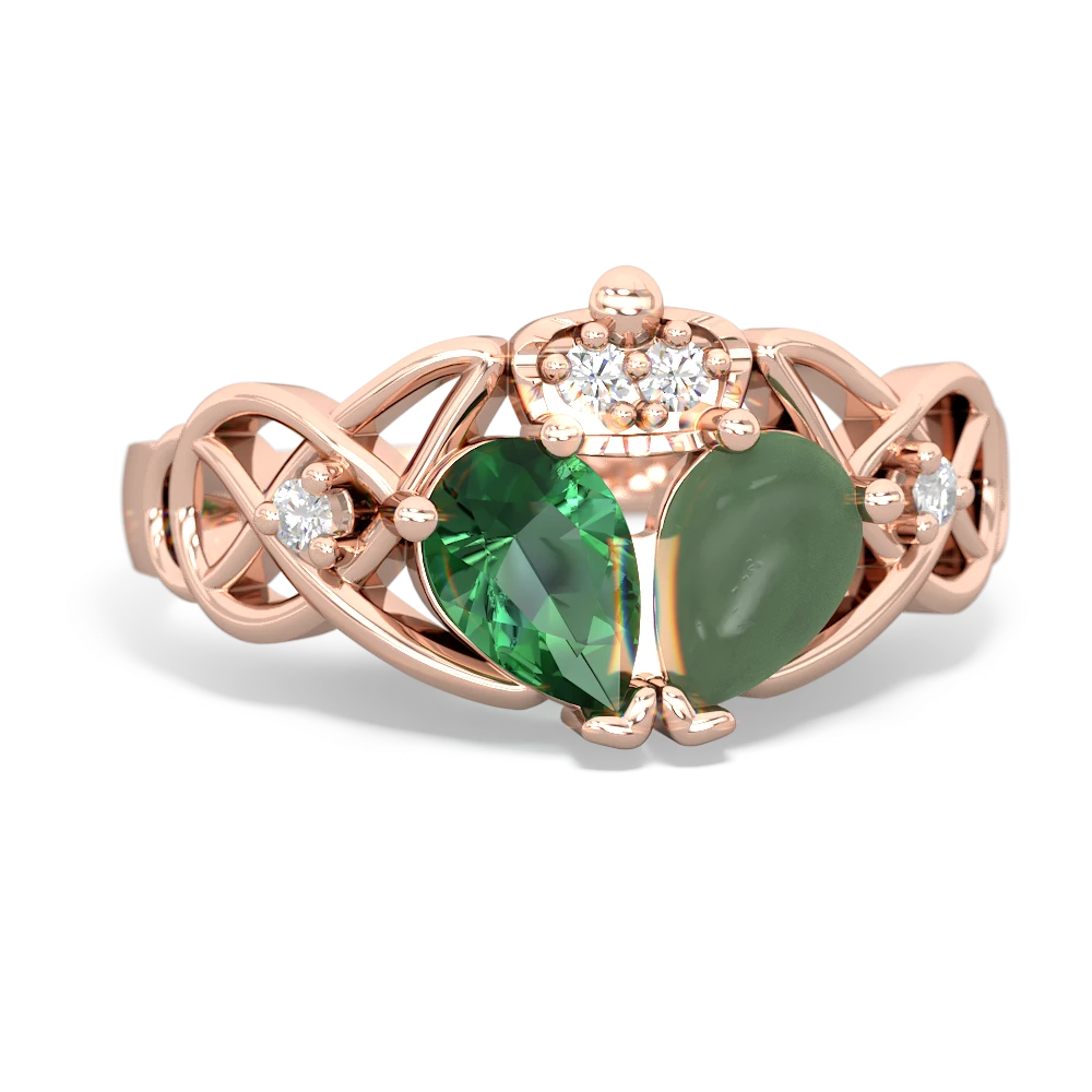 Jade 'One Heart' Celtic Knot Claddagh 14K Rose Gold ring R5322