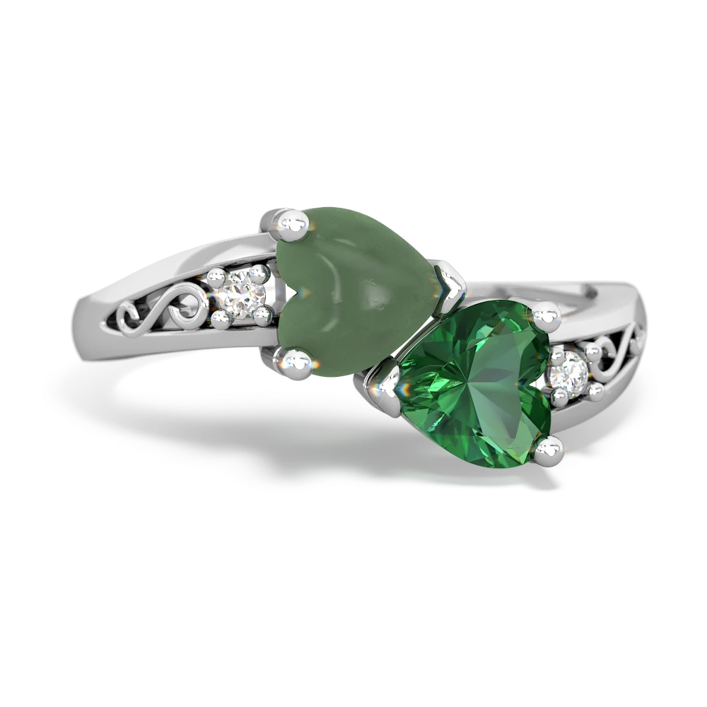 Jade Snuggling Hearts 14K White Gold ring R2178