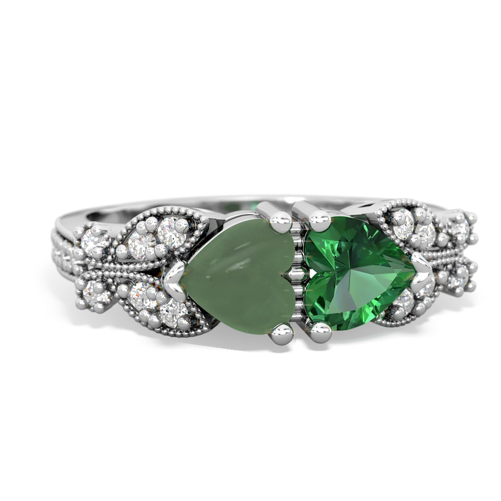 Jade Diamond Butterflies 14K White Gold ring R5601