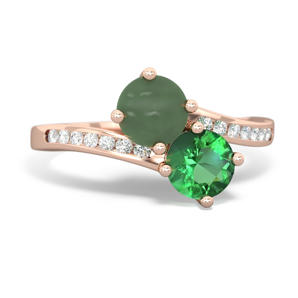 Jade Channel Set Two Stone 14K Rose Gold ring R5303