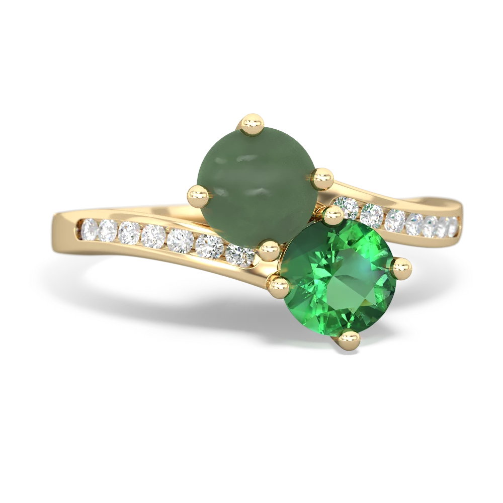 Jade Channel Set Two Stone 14K Yellow Gold ring R5303