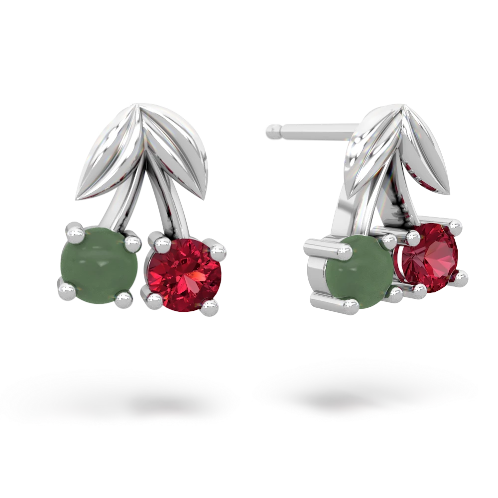 Jade Sweet Cherries 14K White Gold earrings E7001