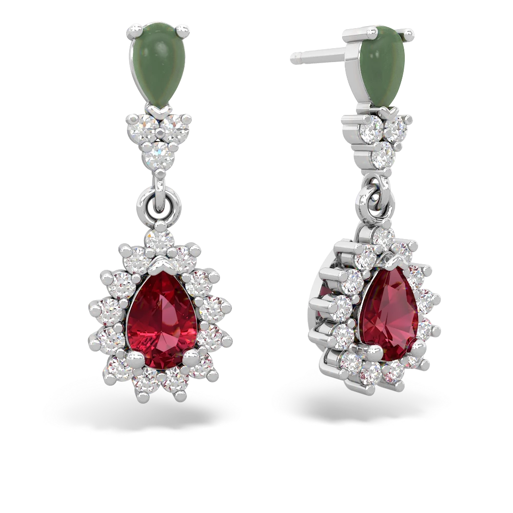 Jade Halo Pear Dangle 14K White Gold earrings E1882