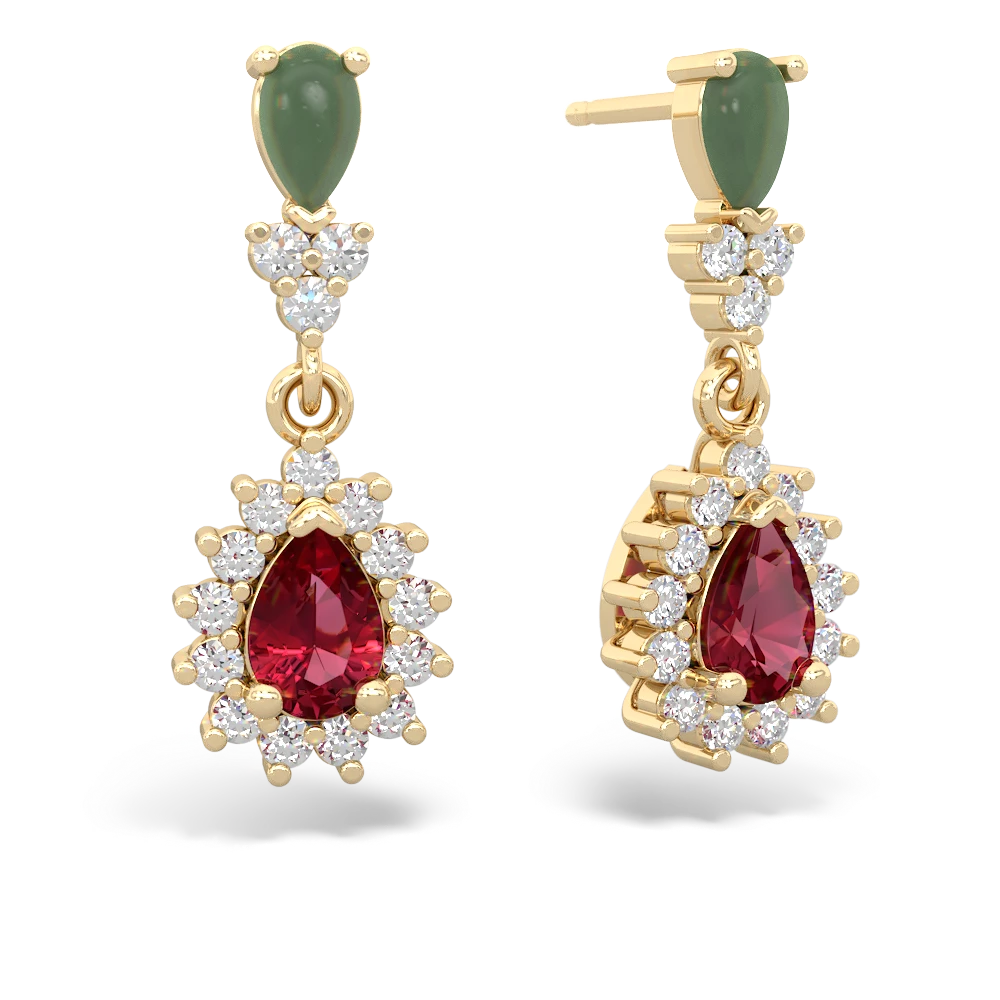 Jade Halo Pear Dangle 14K Yellow Gold earrings E1882