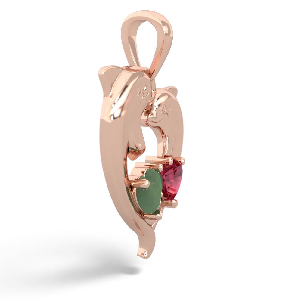 Jade Dolphin Heart 14K Rose Gold pendant P5820