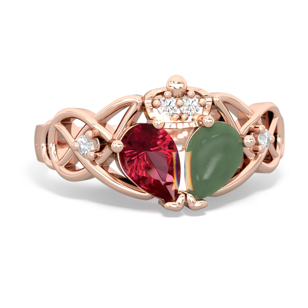 Jade 'One Heart' Celtic Knot Claddagh 14K Rose Gold ring R5322