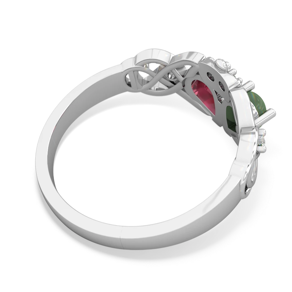 Jade 'One Heart' Celtic Knot Claddagh 14K White Gold ring R5322