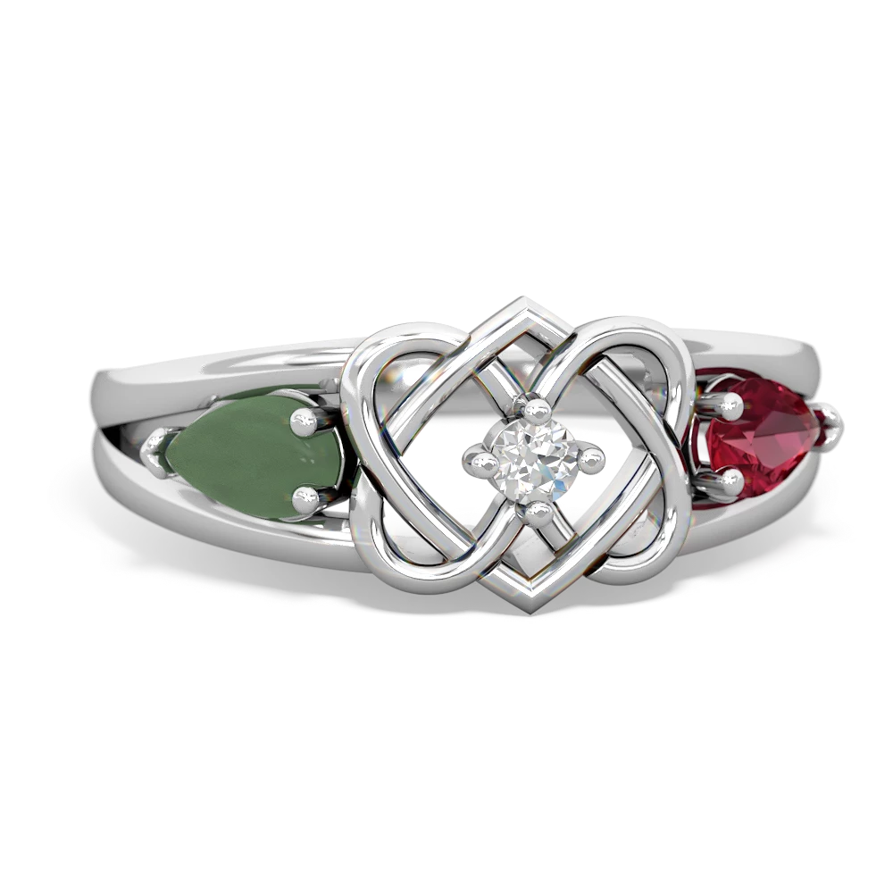Jade Hearts Intertwined 14K White Gold ring R5880