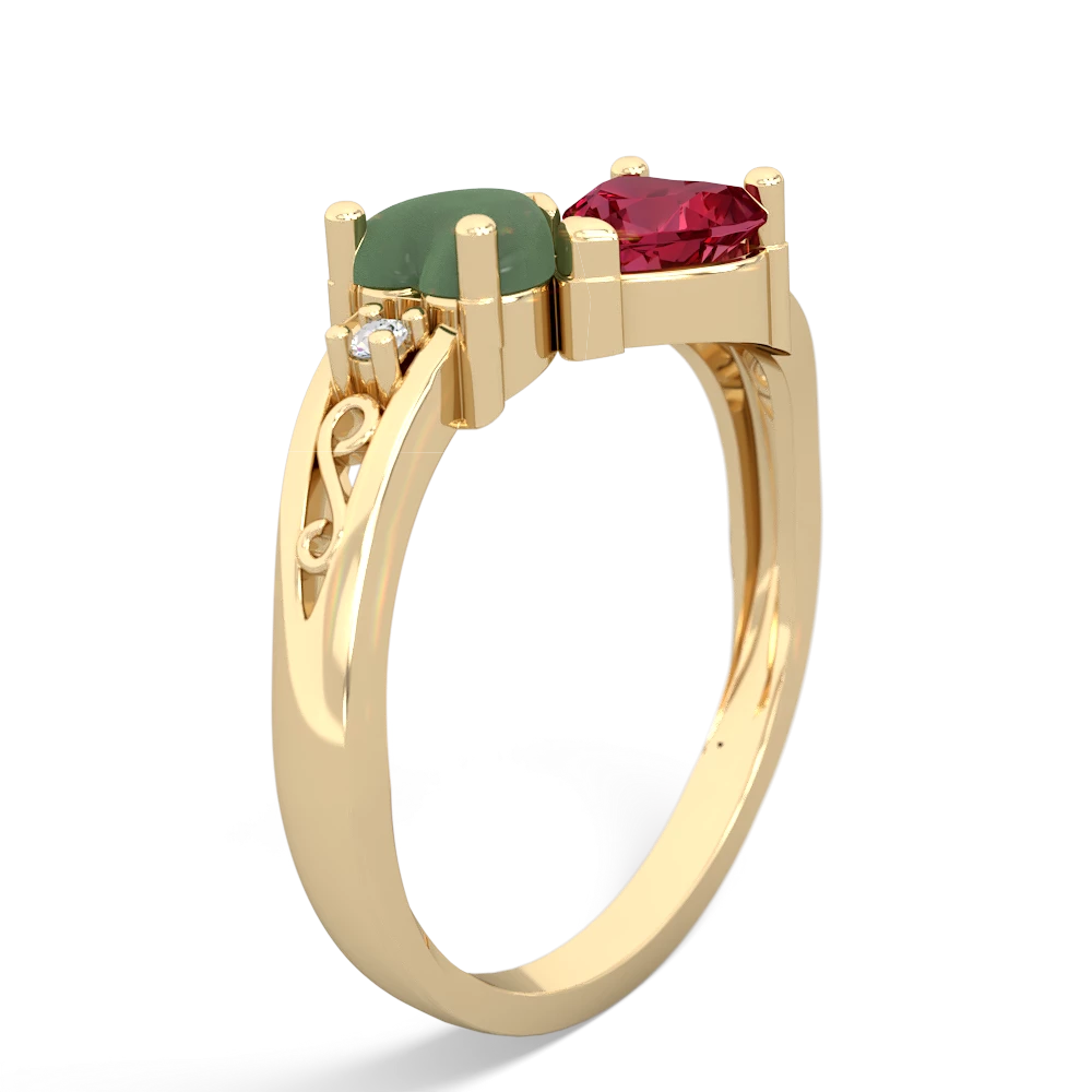 Jade Snuggling Hearts 14K Yellow Gold ring R2178