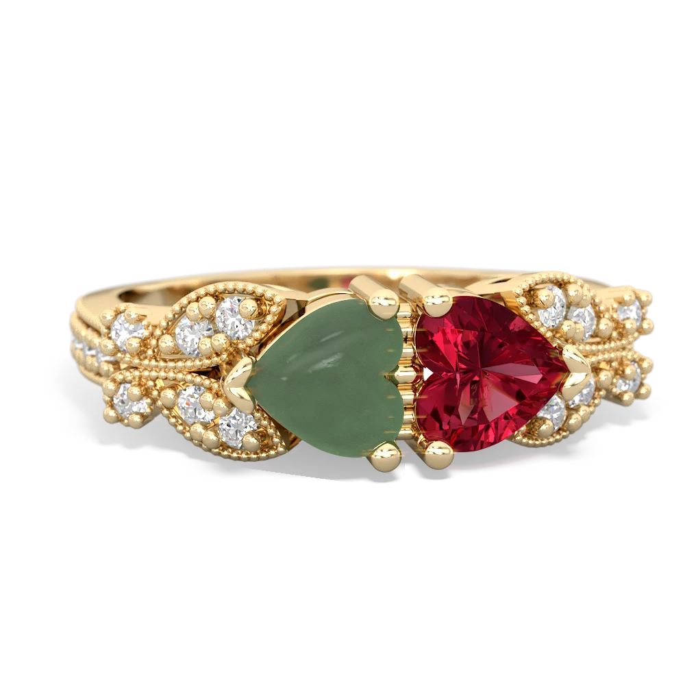 Jade Diamond Butterflies 14K Yellow Gold ring R5601