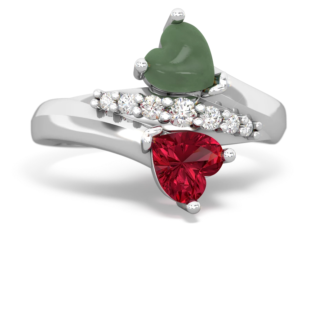 Jade Heart To Heart 14K White Gold ring R2064