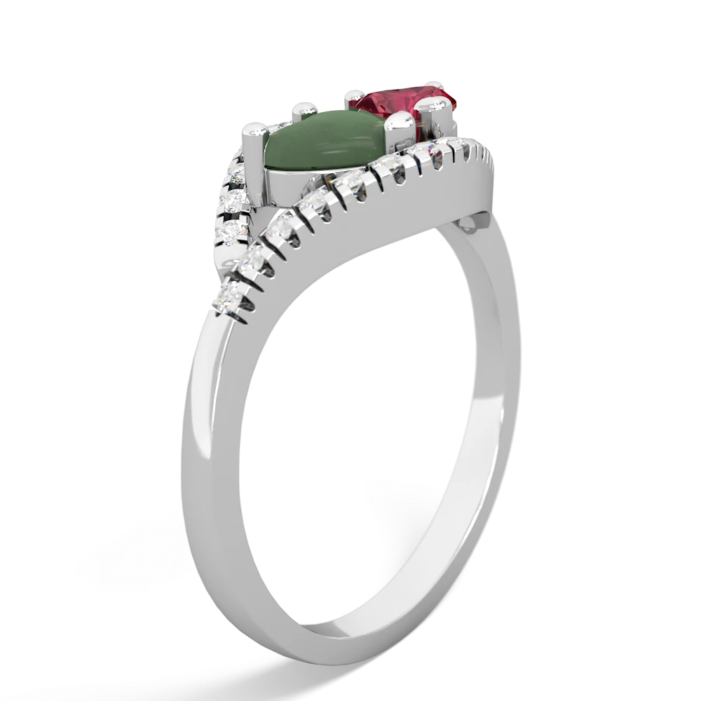 Jade Mother And Child 14K White Gold ring R3010