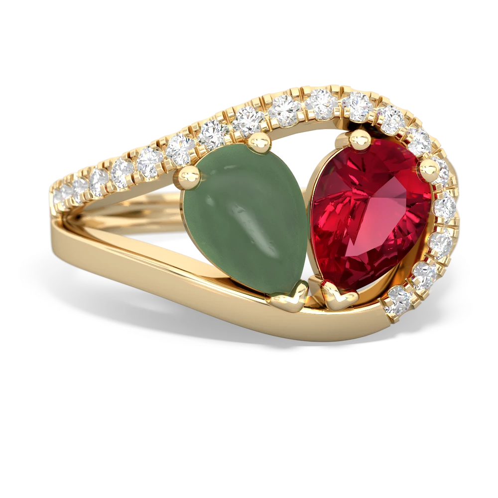 Jade Nestled Heart Keepsake 14K Yellow Gold ring R5650