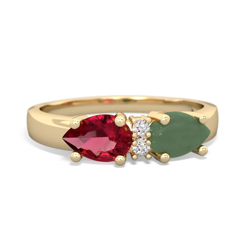 Jade Pear Bowtie 14K Yellow Gold ring R0865