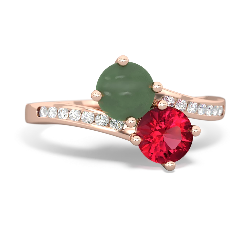 Jade Channel Set Two Stone 14K Rose Gold ring R5303